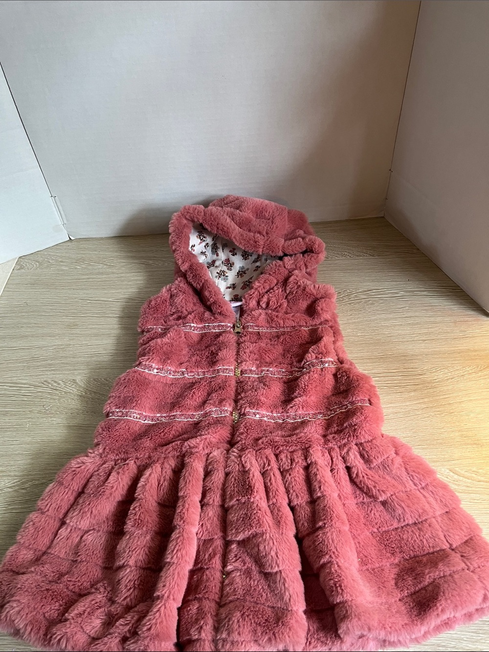 Little Lass Rose Pink Faux Fur Hooded Vest
